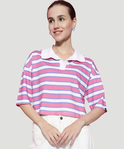 Women's Multicolor Striped Half Sleeves Loose Fit Top