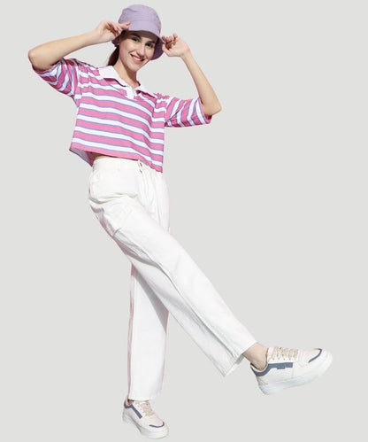 Women's Multicolor Striped Half Sleeves Loose Fit Top