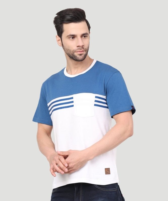 Men's White Colorblock Half Sleeves Regular Fit T-Shirt